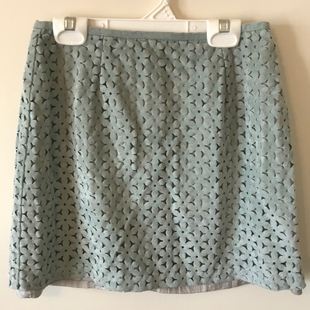 Teal Suede Mini Skirt with Flower Cutouts